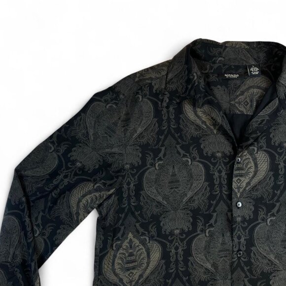 Mondo Di Marco 90s Silk Cotton Damask Shirt L Black Baroque Pattern Vintage - Picture 6 of 7